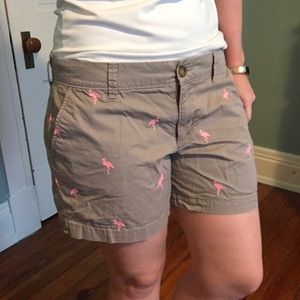Flamingo Print Khaki Shorts